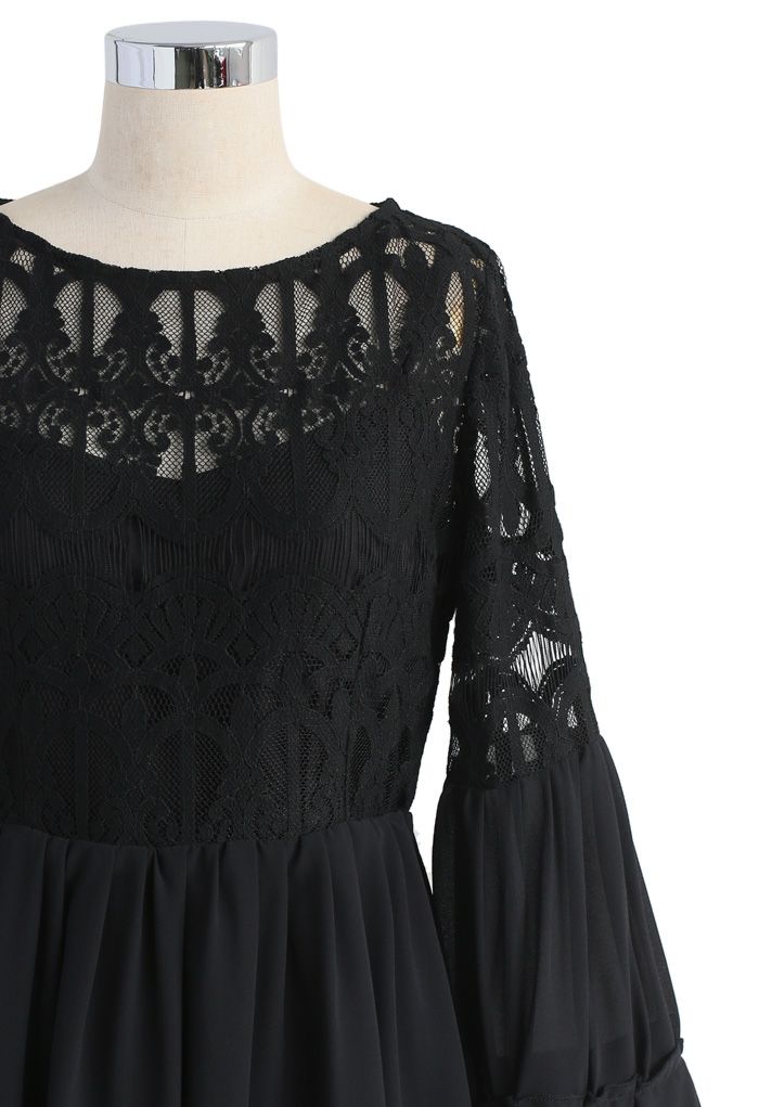 Recoger el vestido de gasa de encaje barroco en negro