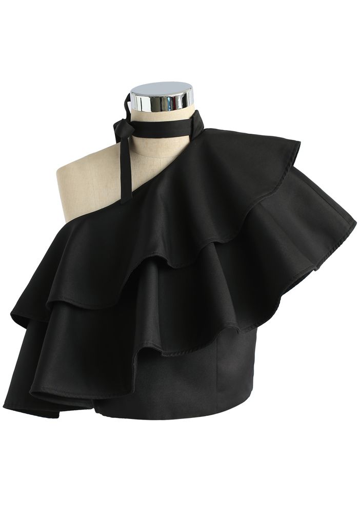 Elegante Blusa Corta Negra de Un Solo Hombro y - Retro, Indie and Unique Fashion