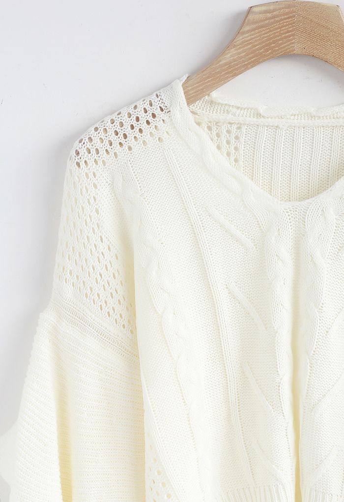 Dolce Cable Knit Crop Sweater in Tiered Bell Sleeves