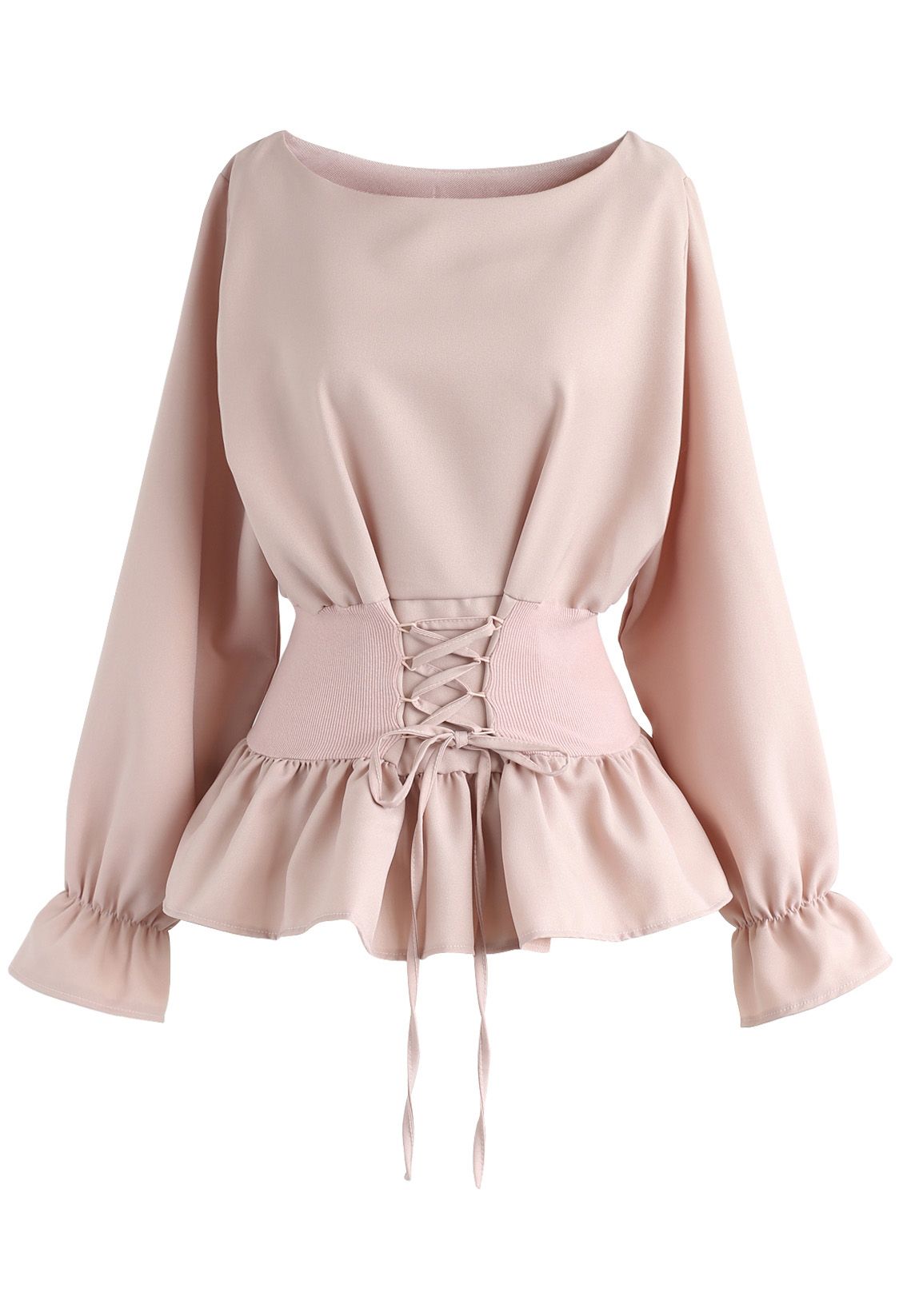 Elegante Blusa Rosa con Cintas para Atar en la Cintura