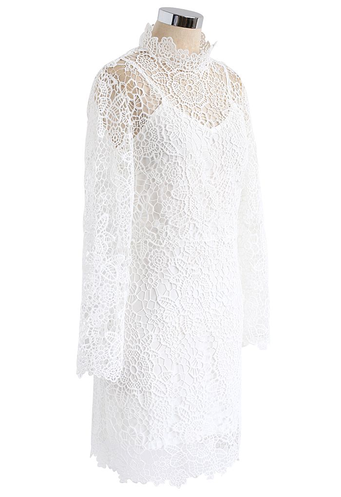 Elegante Vestido en Ganchillo Floral Blanco