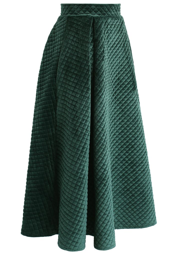 Sofisticada Falda Verde Oscuro en Terciopelo Acolchado