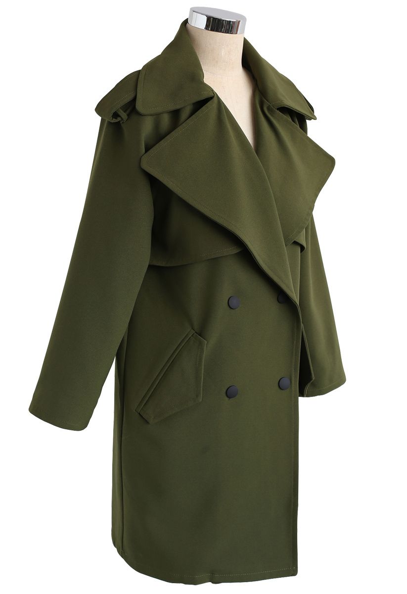 Trendy Sensation Double Breasted Trench Coat in Green