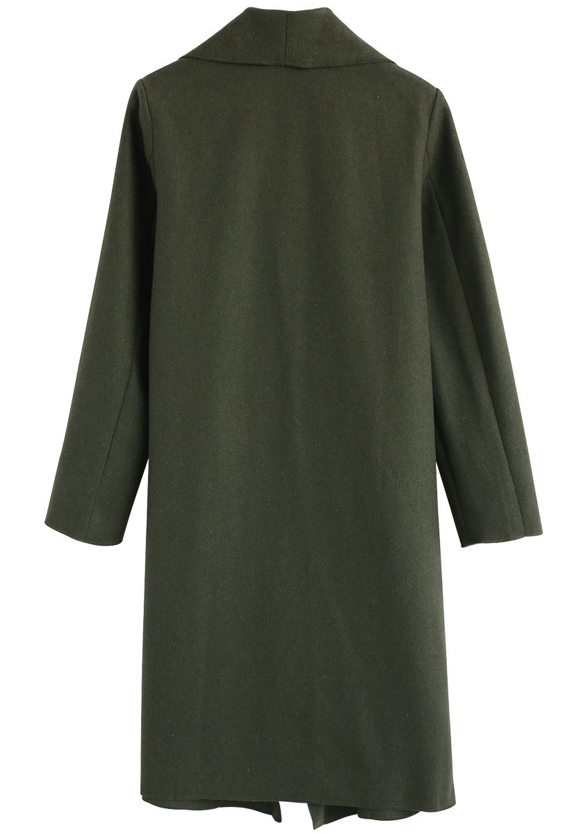 Free Myself Open Front Wool-Blend Coat in Army Green 