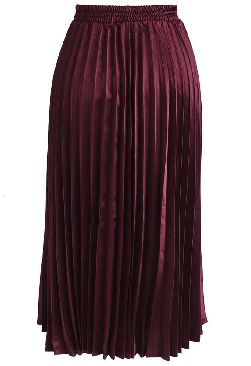 Glamorosa Falda Plisada Línea A en Color Vino con Brillo