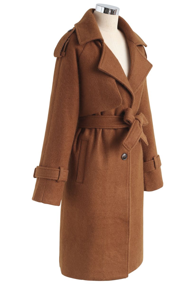 Fuzzy Touch Longline Wool-Blend Coat in Brown