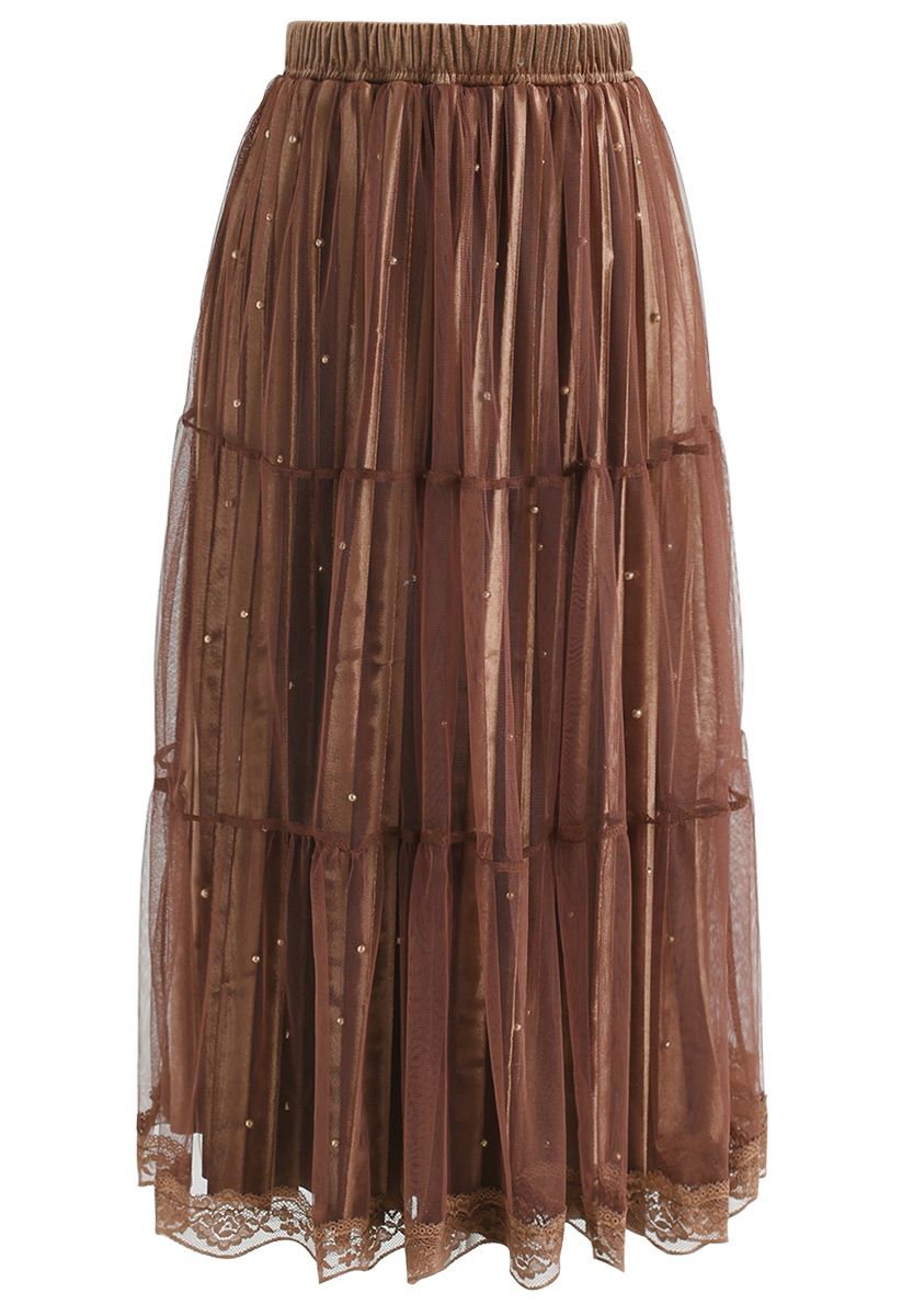 Falda de malla de terciopelo Bouncing Beads en marrón