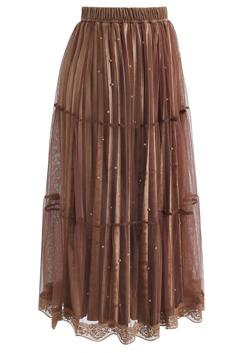 Falda de malla de terciopelo Bouncing Beads en marrón