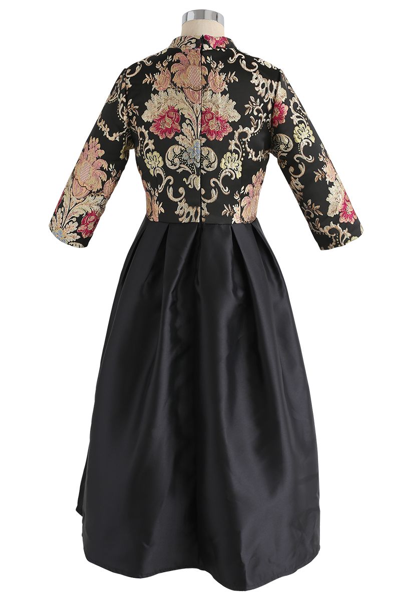 Espléndido vestido jacquard bordado barroco en negro