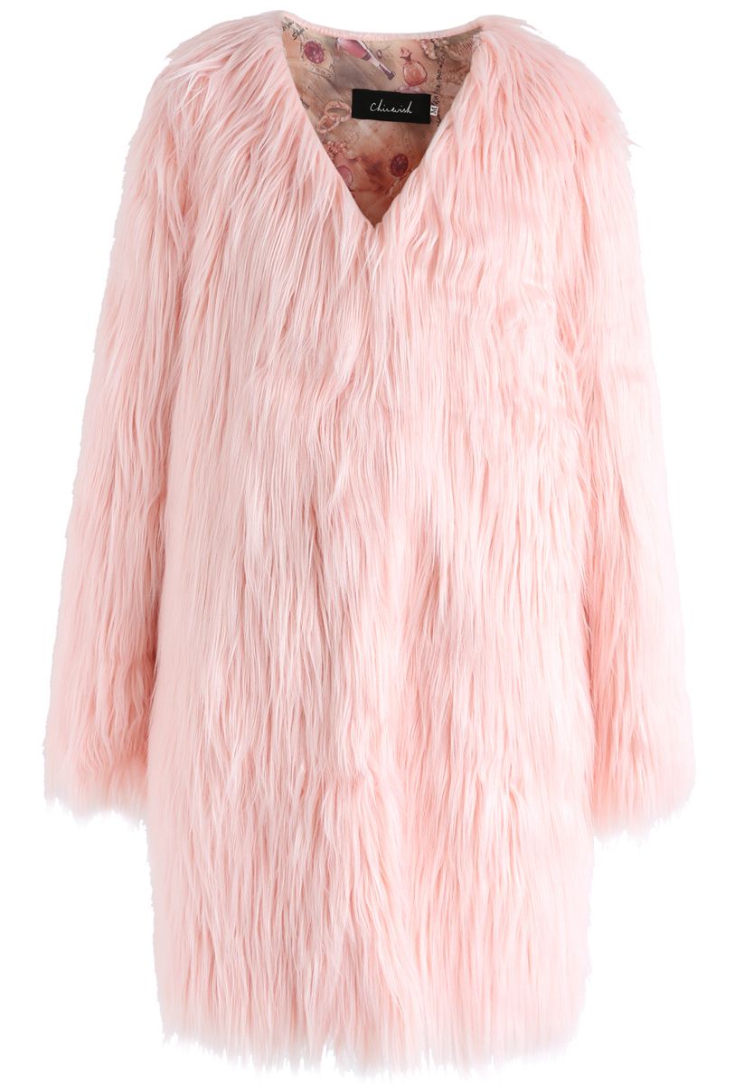 Abrigo largo de piel sintética Mi Elegante en rosa