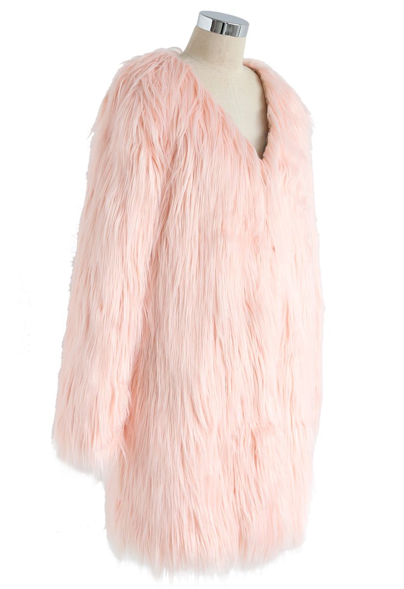 Abrigo largo de piel sintética Mi Elegante en rosa