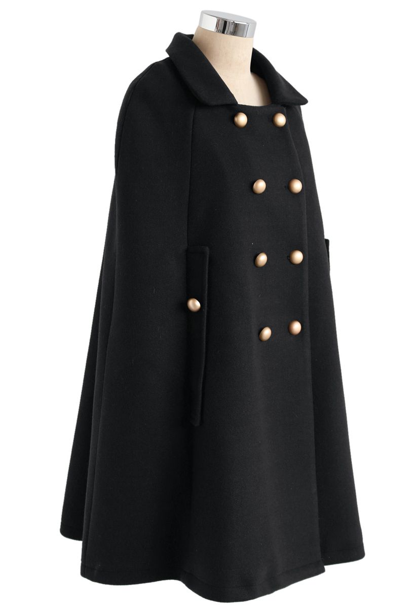 Manténgalo elegante abrigo de doble botonadura en negro