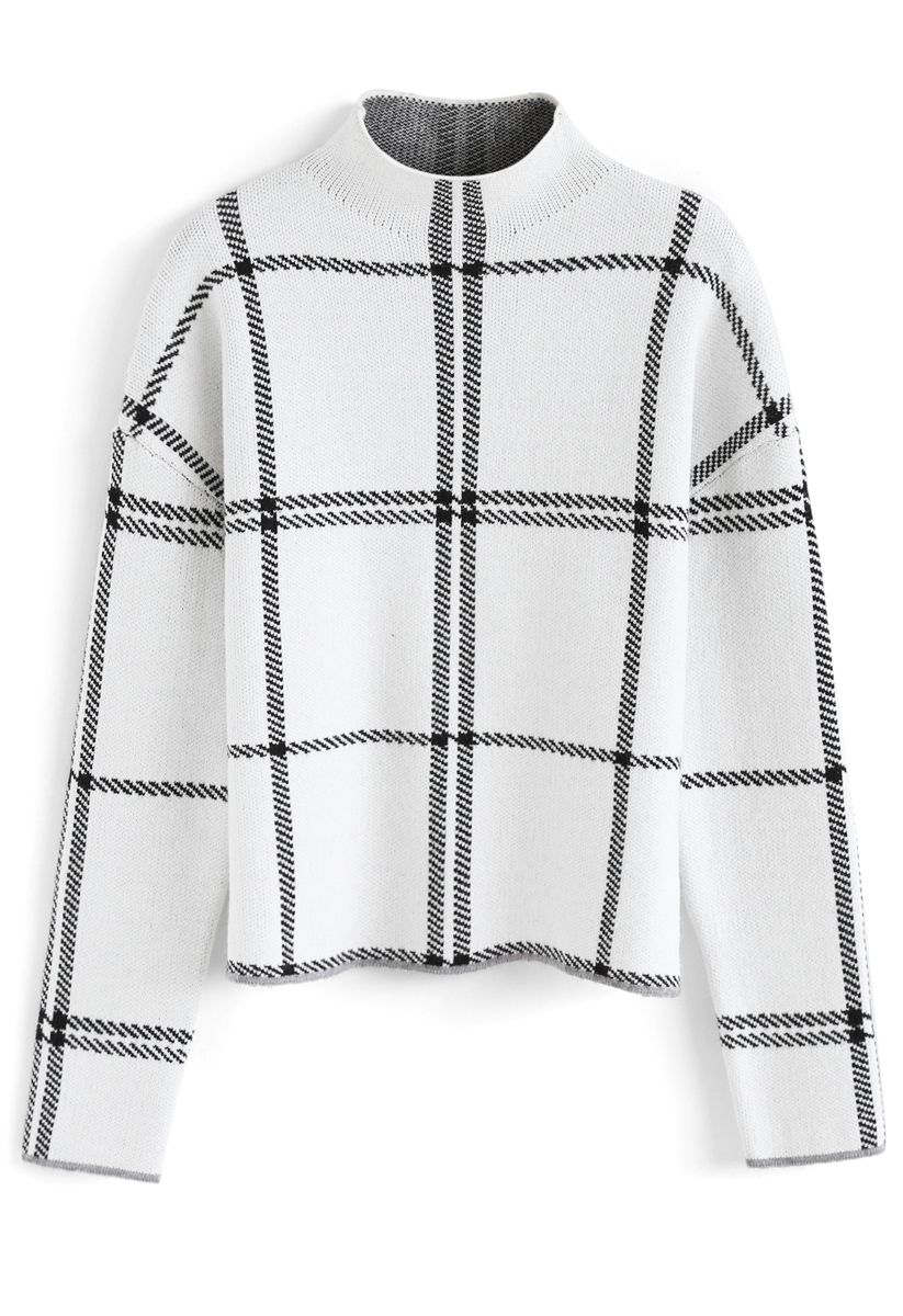 Suéter de punto ajustado con rejilla en blanco
