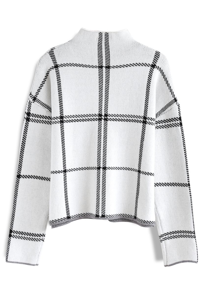 Suéter de punto ajustado con rejilla en blanco