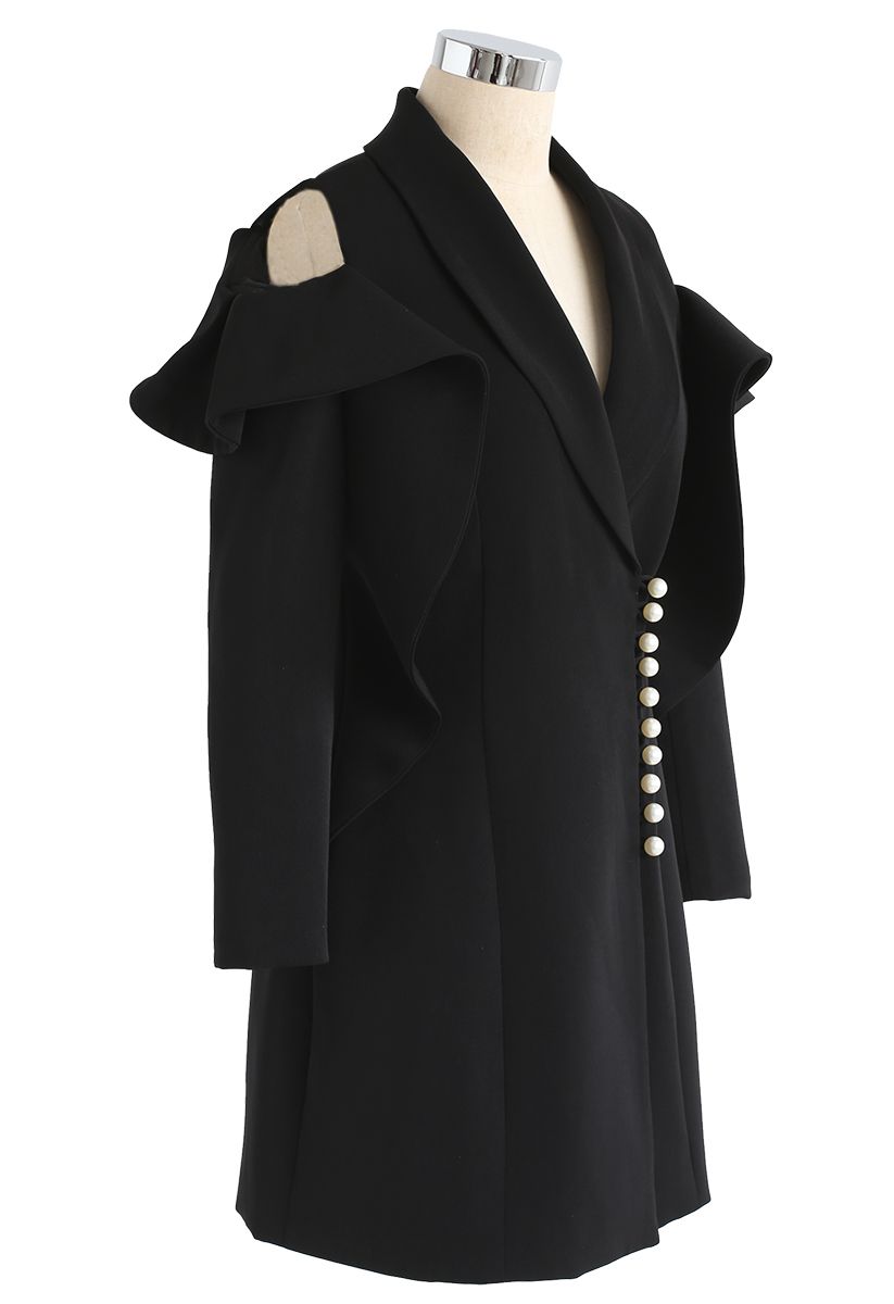 Vestido de abrigo con hombros descubiertos y cuello en V de Shining Pearls en negro