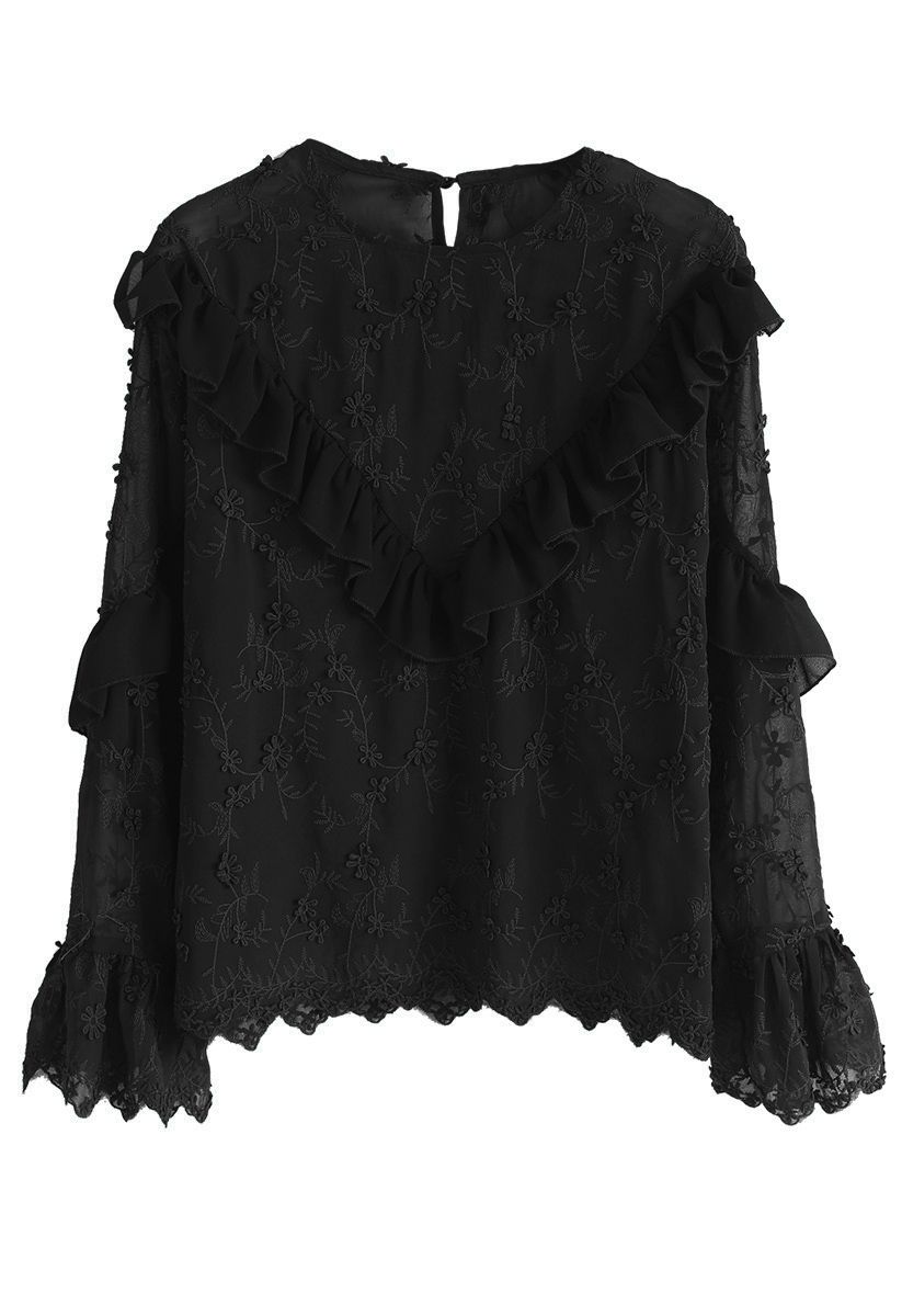 Atractiva Blusa Negra en Chifón Transparente