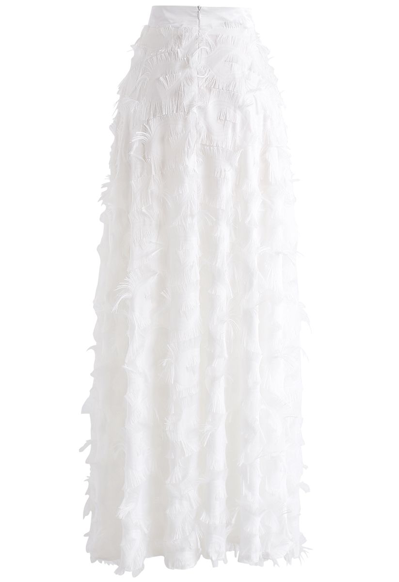 Falda larga con borlas de plumas de baile en blanco
