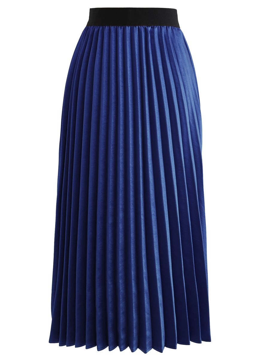 Falda plisada de seda con pliegues en azul real
