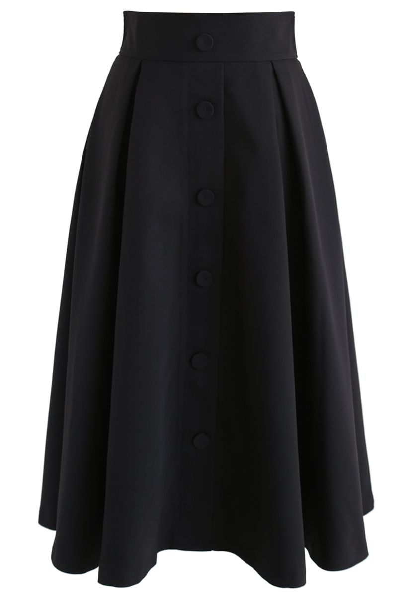 Falda midi evasé color base en negro