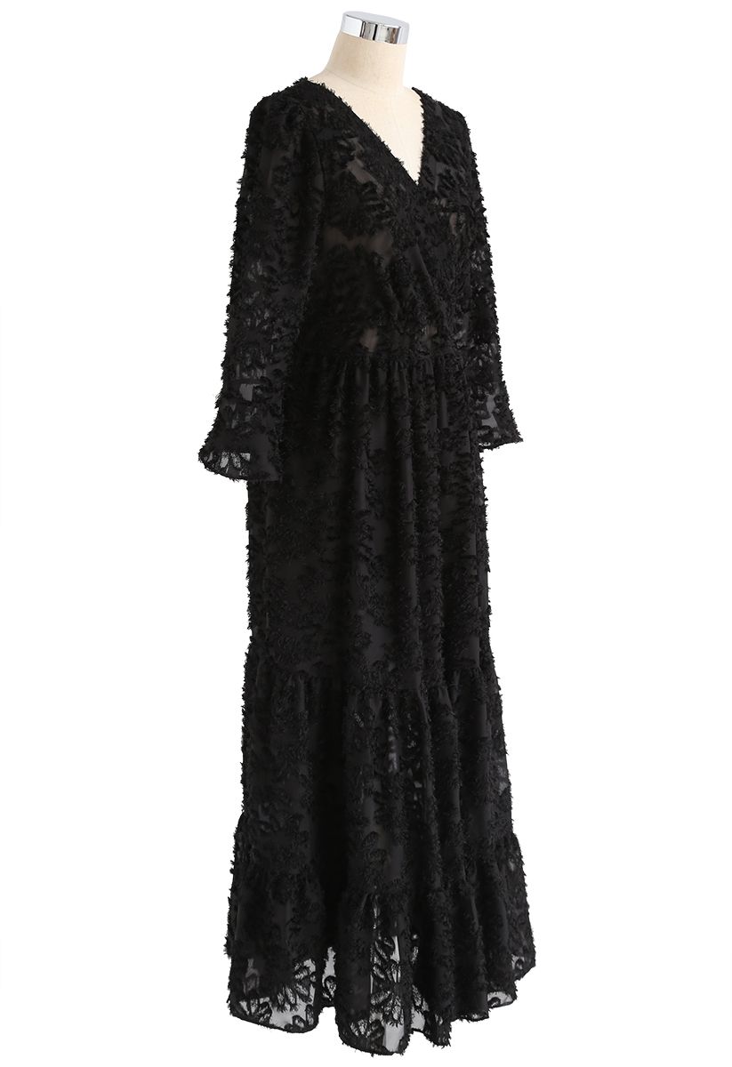 Vestido maxi envuelto con borlas florales Best in Bloom en negro