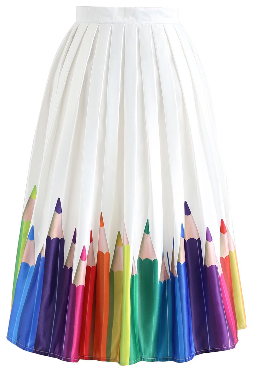 Falda midi estampada colorida ilustración a lápiz