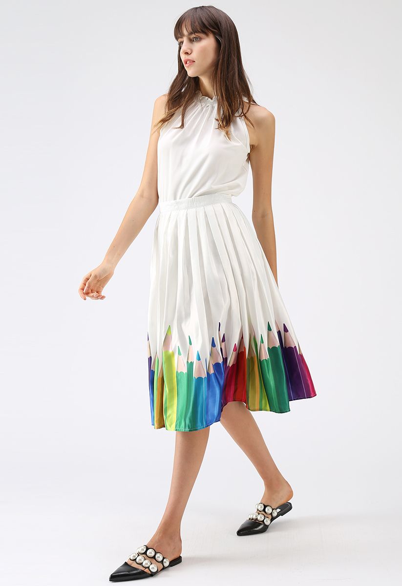 Falda midi estampada colorida ilustración a lápiz