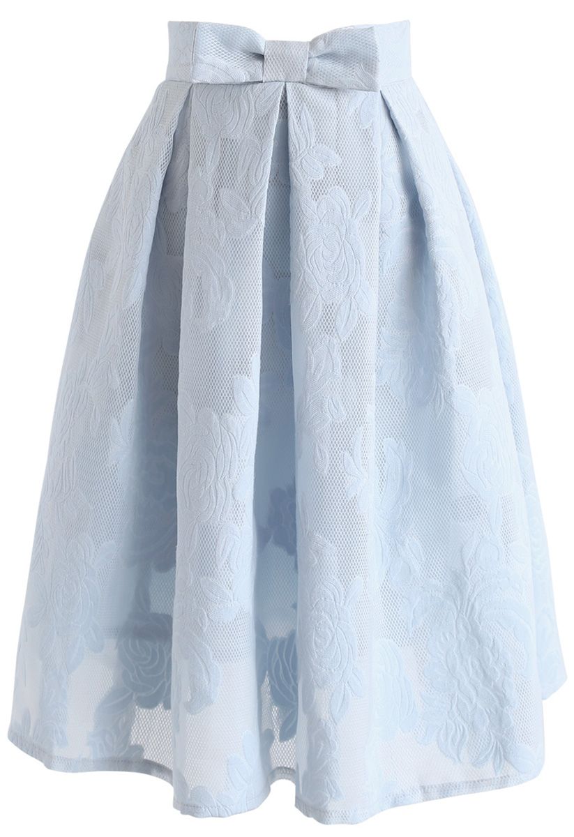 Falda plisada con lazo rosa de jardín de rosas en azul