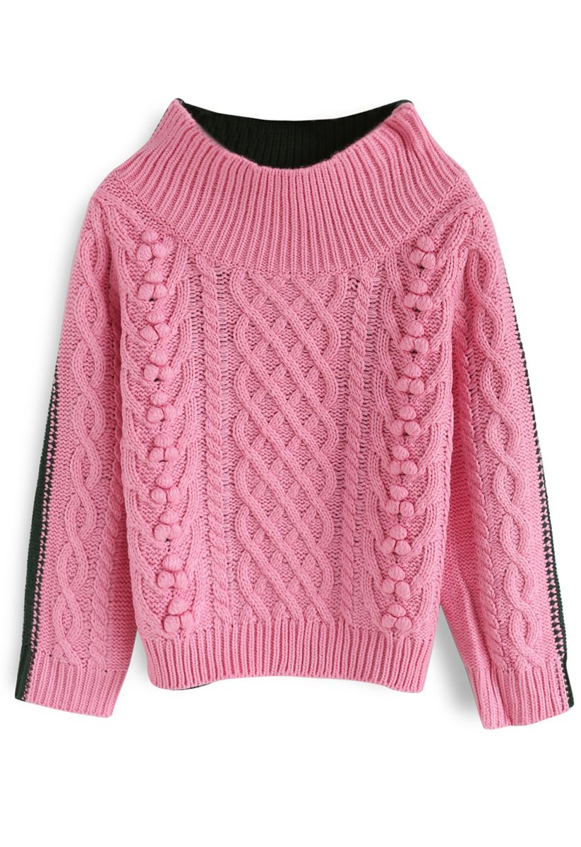 Suéter rosa de punto trenzado de dos tonos Keep me Warm