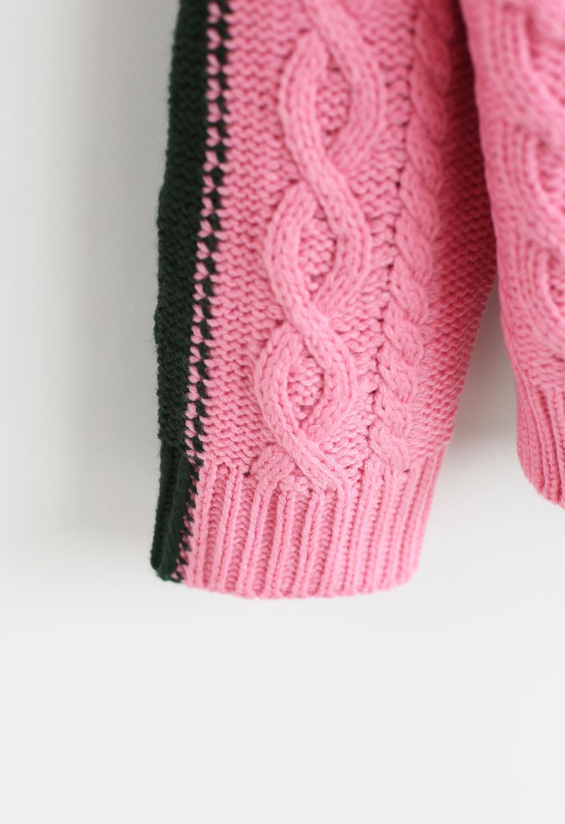 Suéter rosa de punto trenzado de dos tonos Keep me Warm