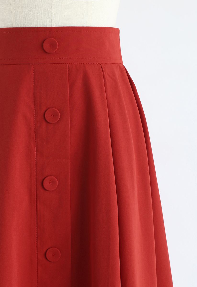 Falda midi evasé de color base en rojo
