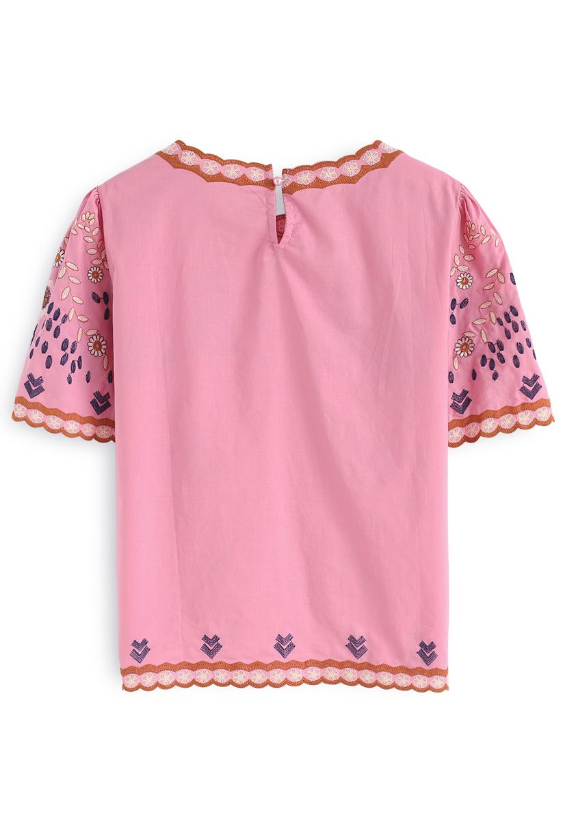 Top bordado adorable estilo Boho en rosa