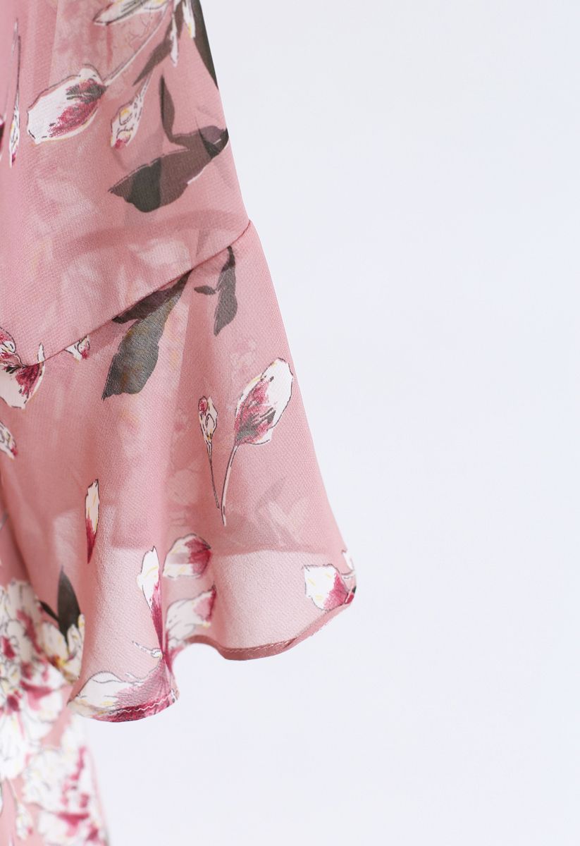 Vestido de gasa con estampado floral sin fin en rosa
