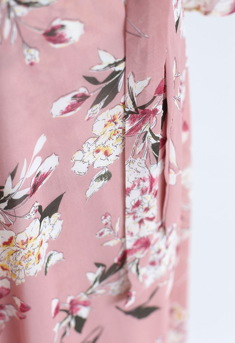Vestido de gasa con estampado floral sin fin en rosa