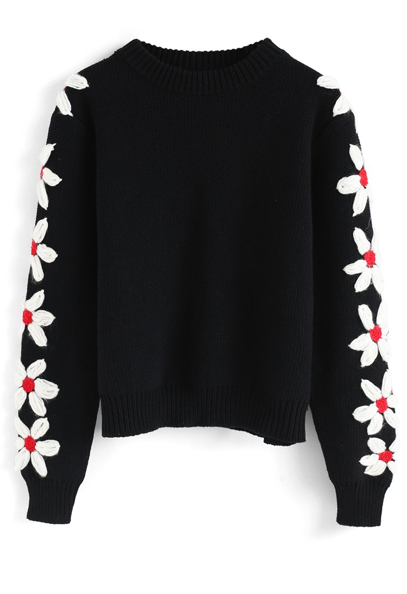 Daisy Bloom en suéter de punto de mangas en negro