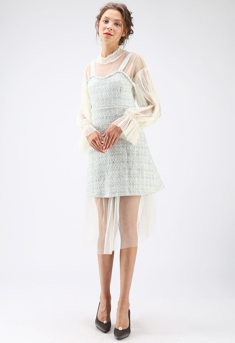 El vestido Twinset de malla de tweed The Perfect Fit en menta