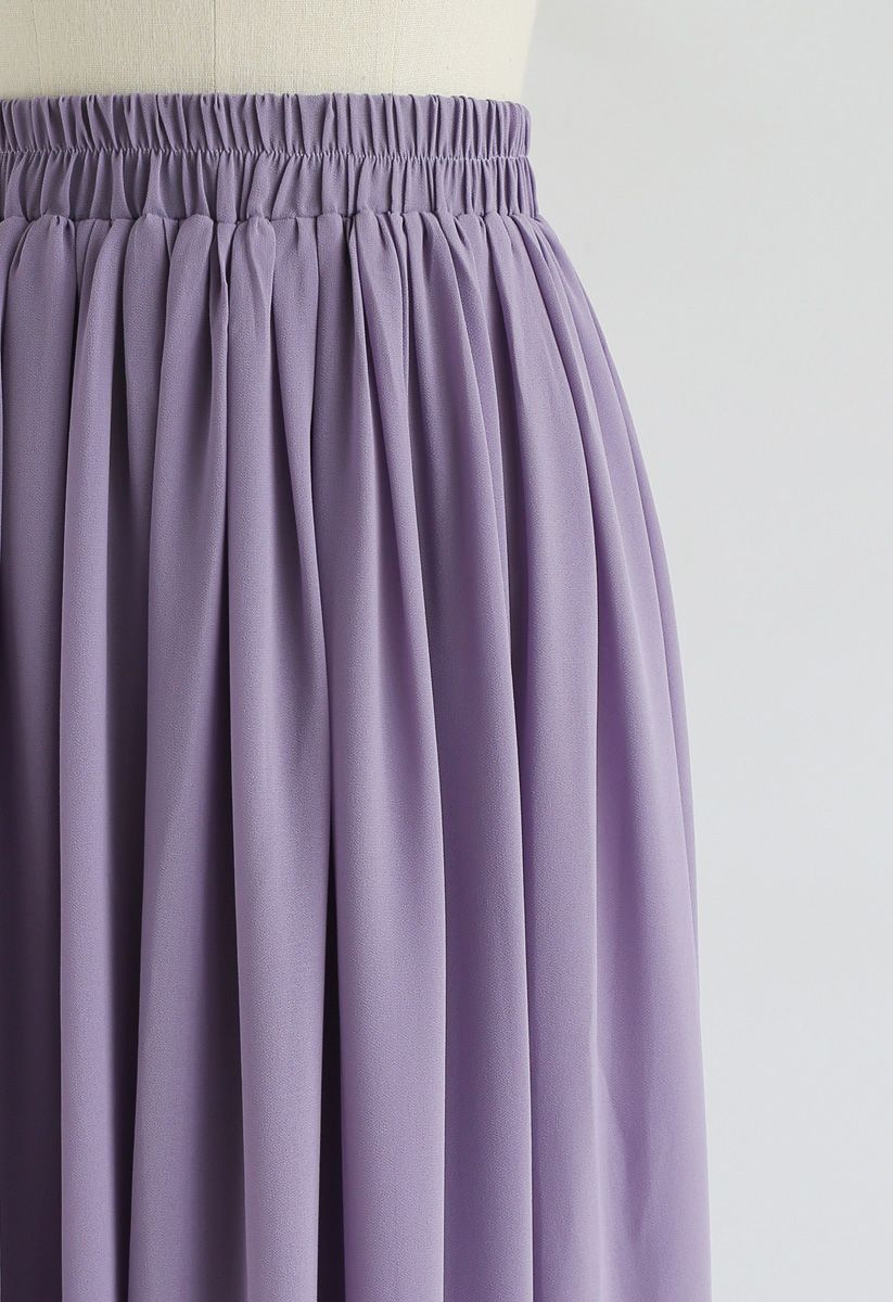 Maxi Falda con Pliegues en Color Violeta