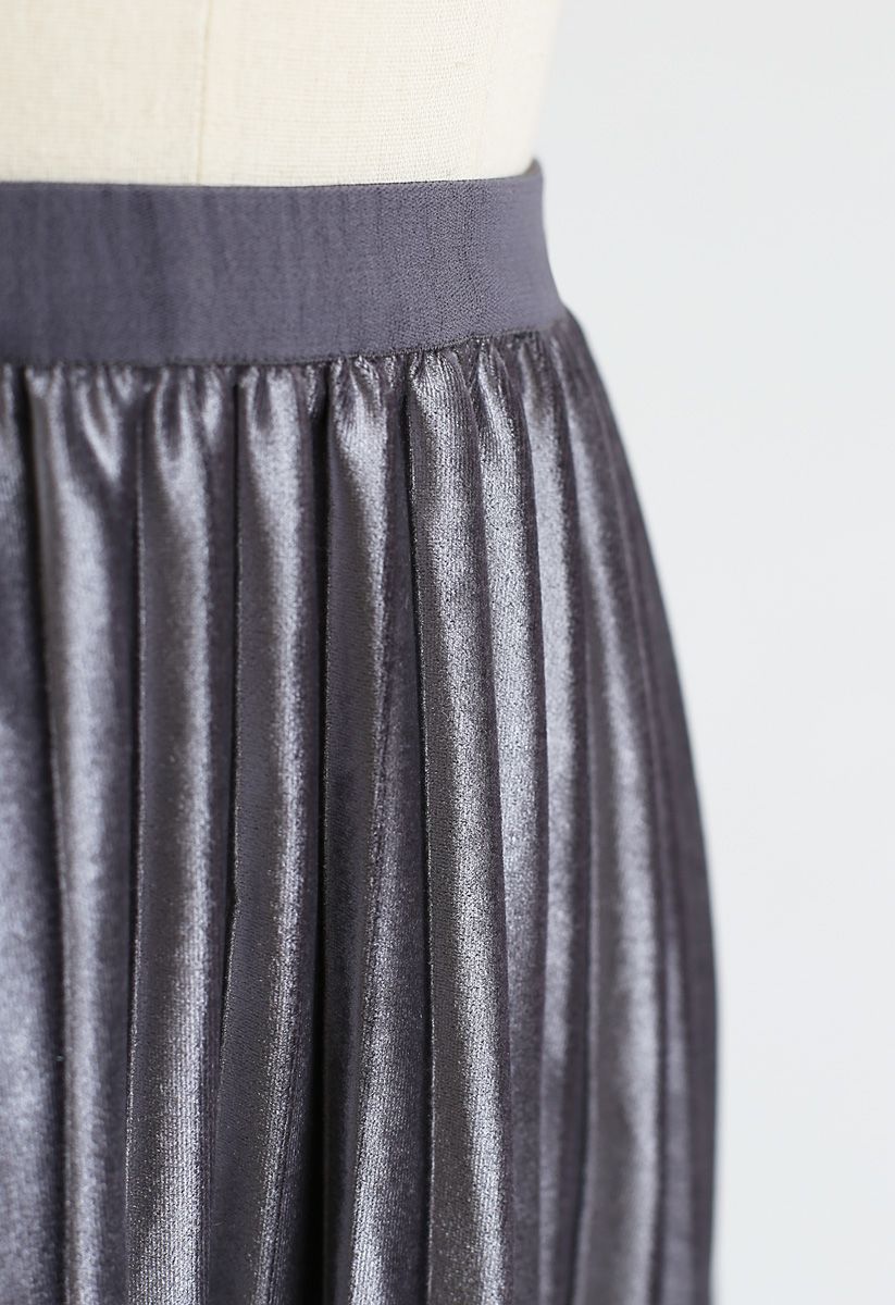 Falda plisada de malla de terciopelo Mix and Match en gris