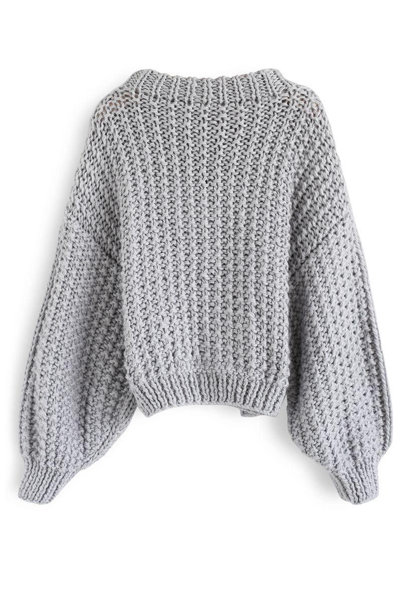 Chunky Chunky Puff Sweater recortado en gris
