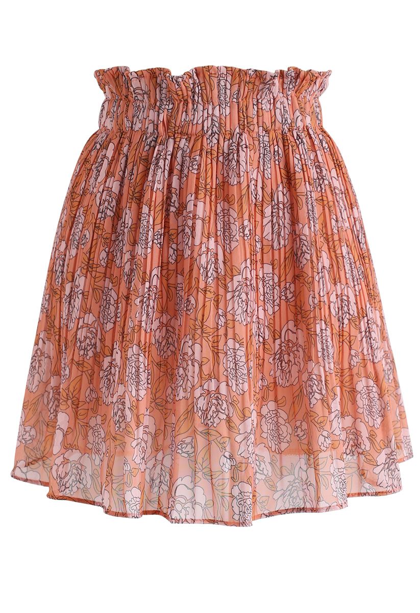 Conjunto de top y falda de gasa floral brillante en naranja