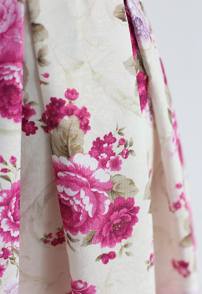 Falda midi plisada en relieve floral vintage en crema