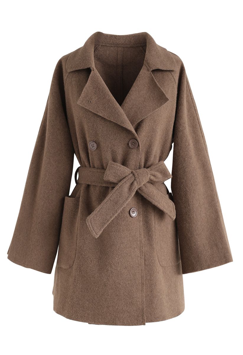 Abrigo marrón de mezcla de lana con doble botonadura de Peppy and Ready