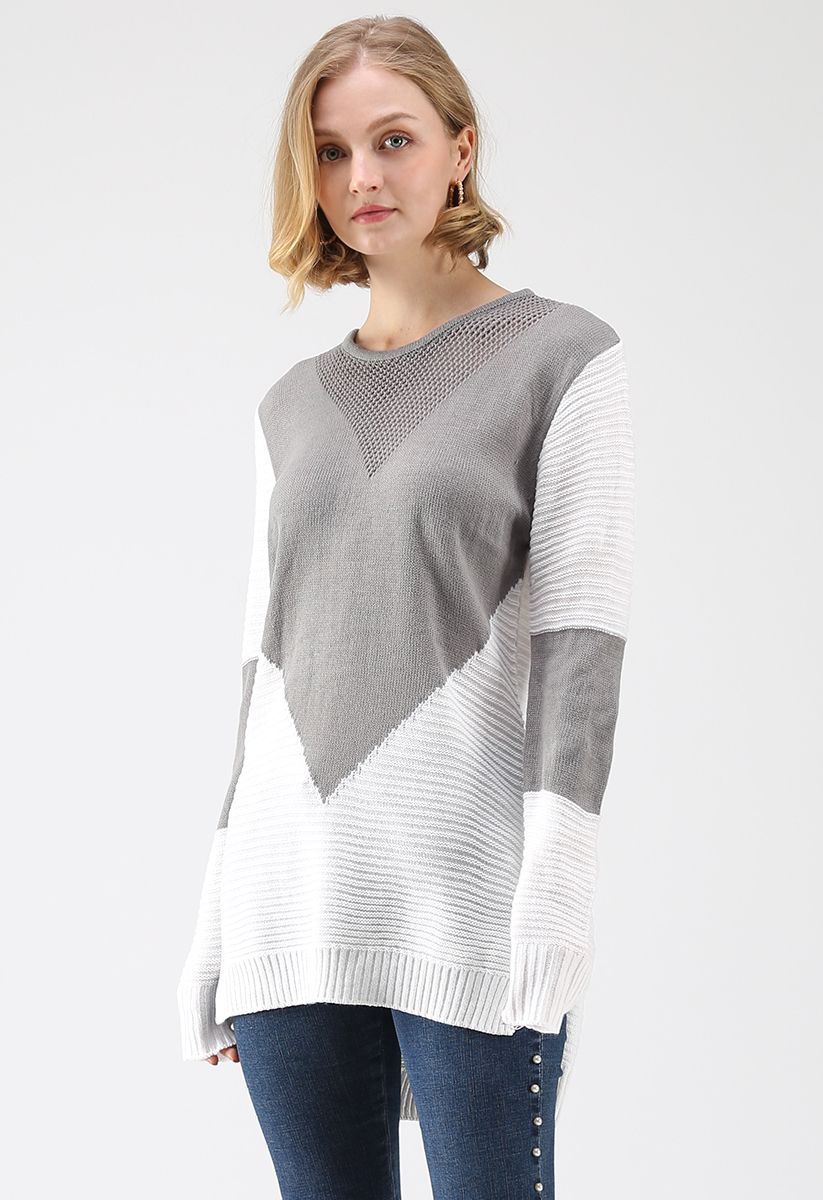 Suéter largo con bloqueo de color en gris