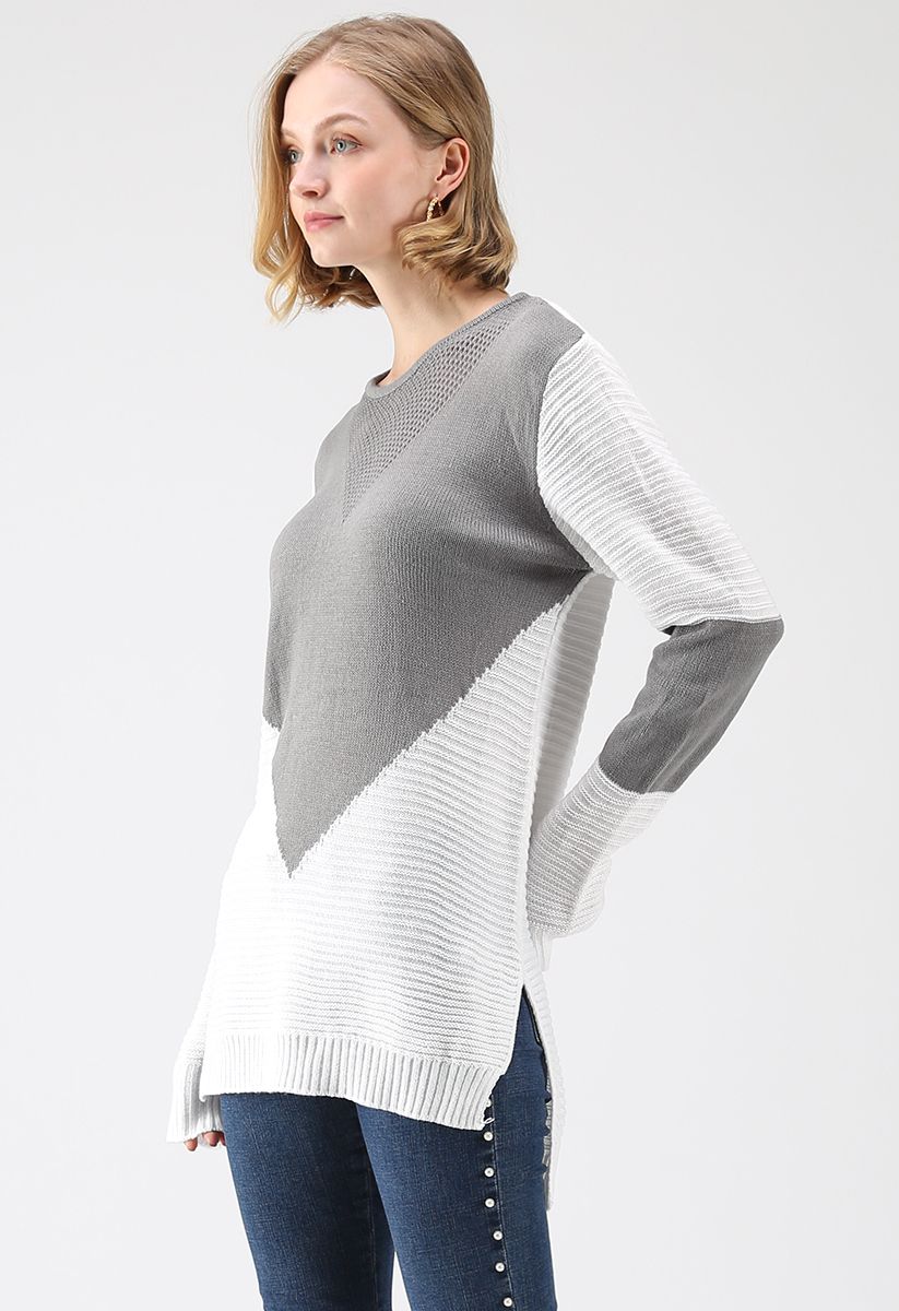 Suéter largo con bloqueo de color en gris