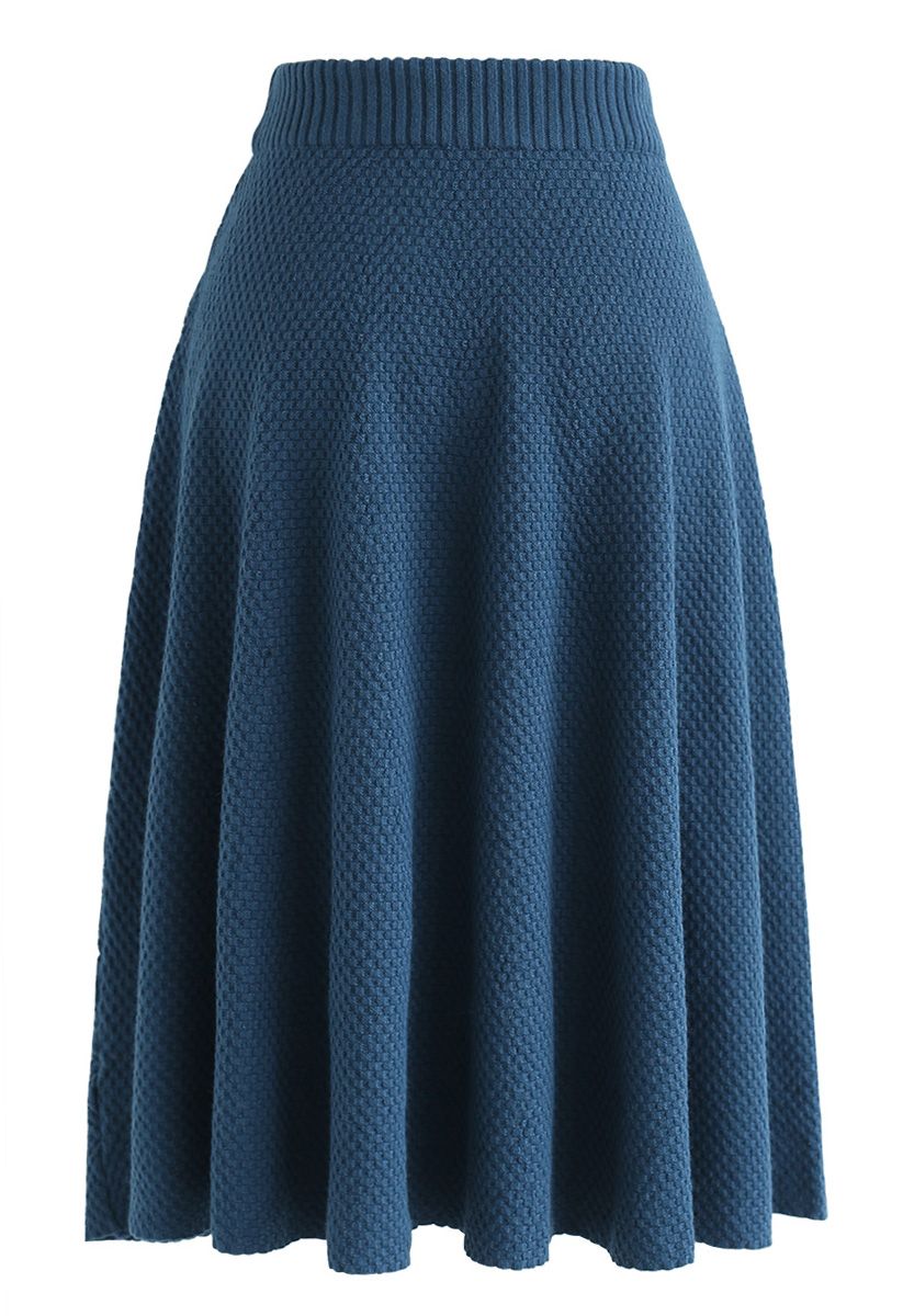 Falda de punto texturizada el domingo por la tarde en azul