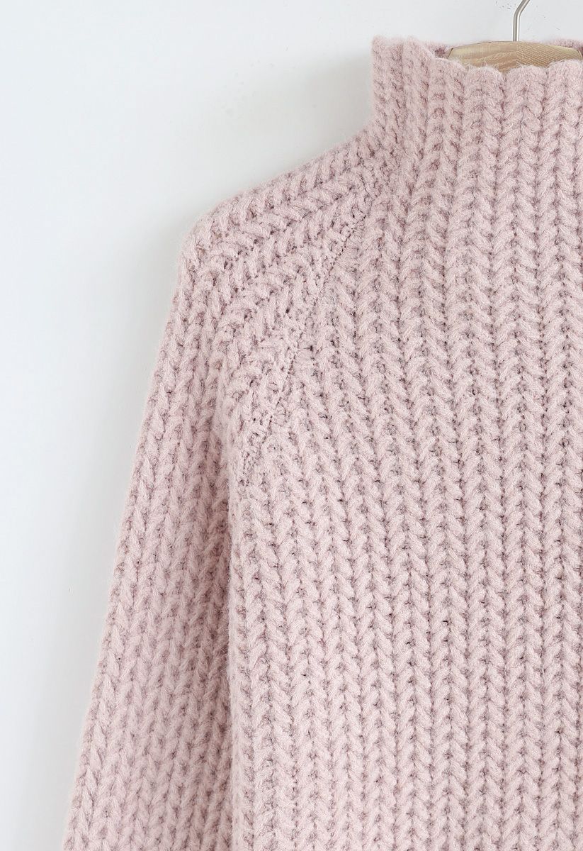 Suéter de cuello alto de punto grueso en rosa de All My Love