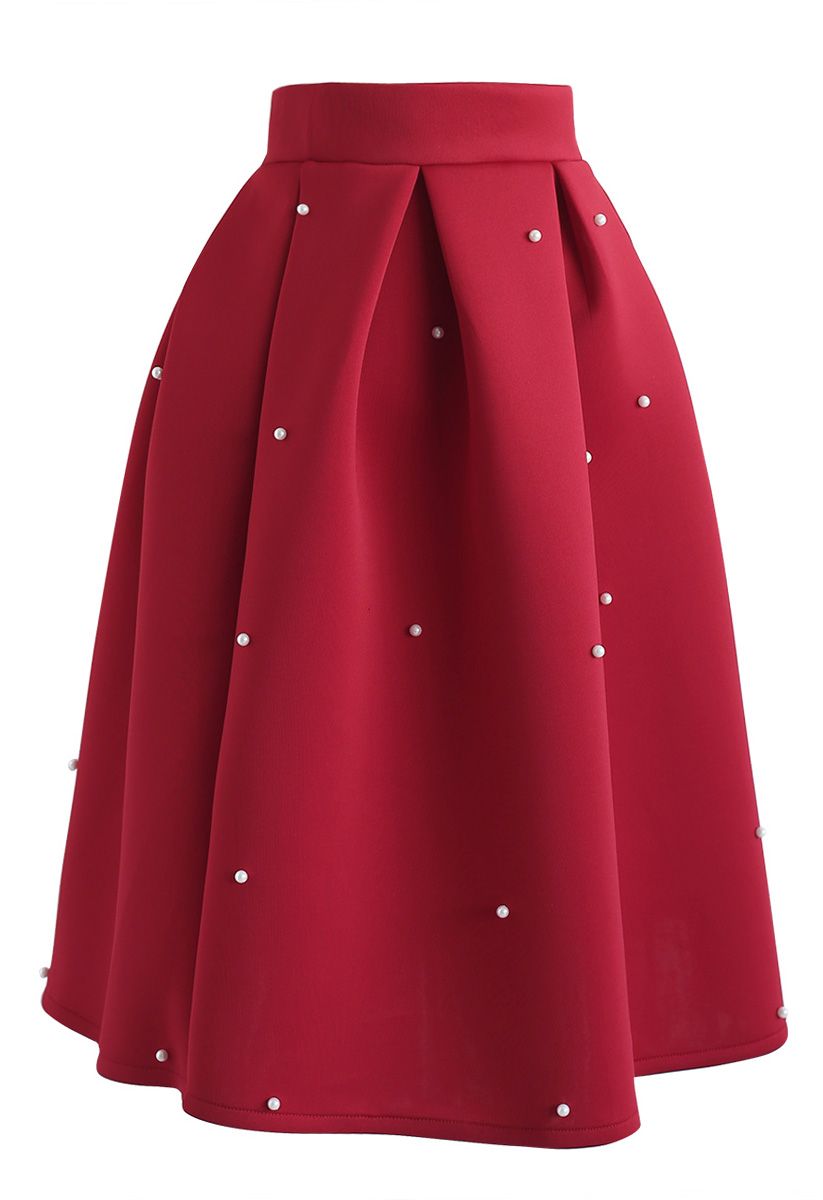 Falda midi plisada Airy de Pearls Bliss en rojo