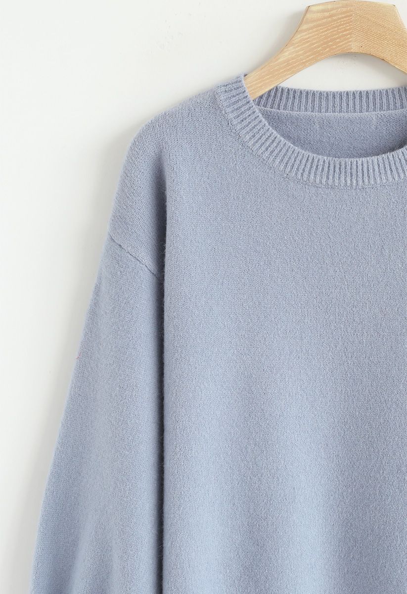 Suéter de punto Bowknot de suavidad silenciada en azul polvoriento