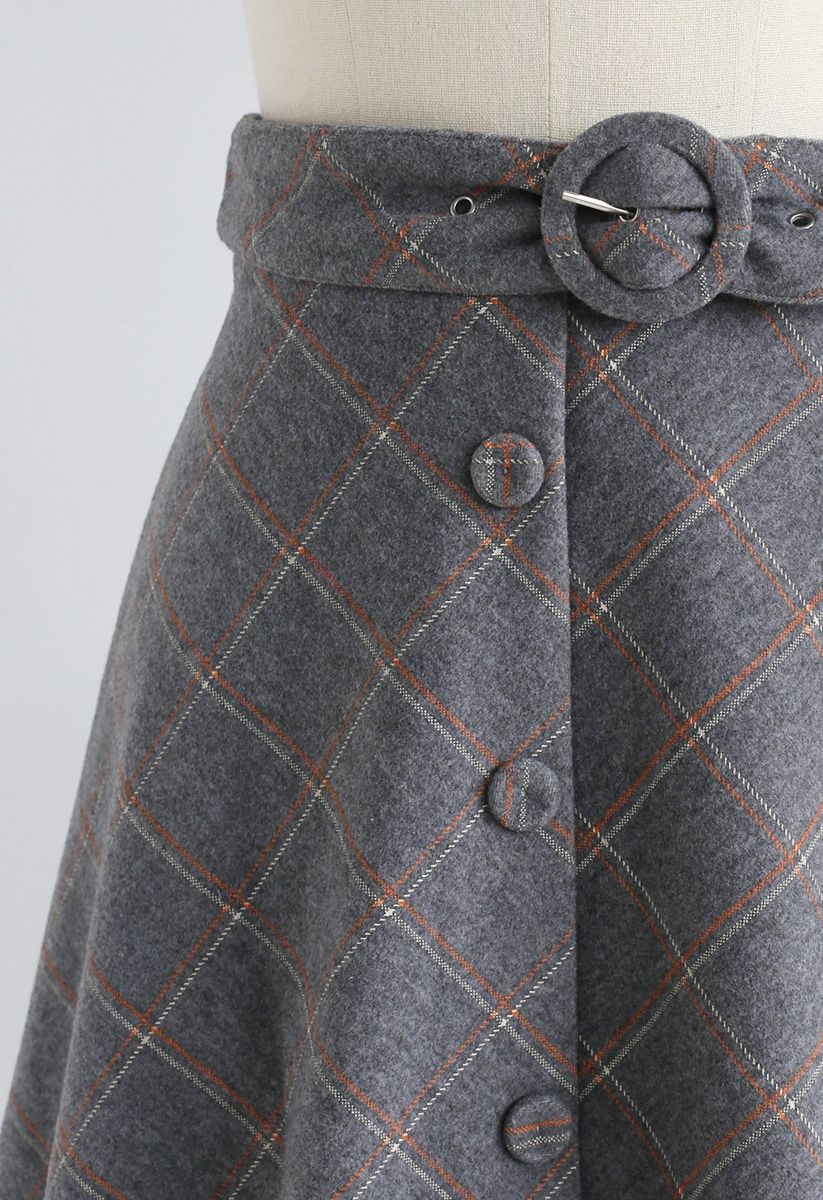 Falda gris de mezcla de lana con cinturón Unwind de Weekday