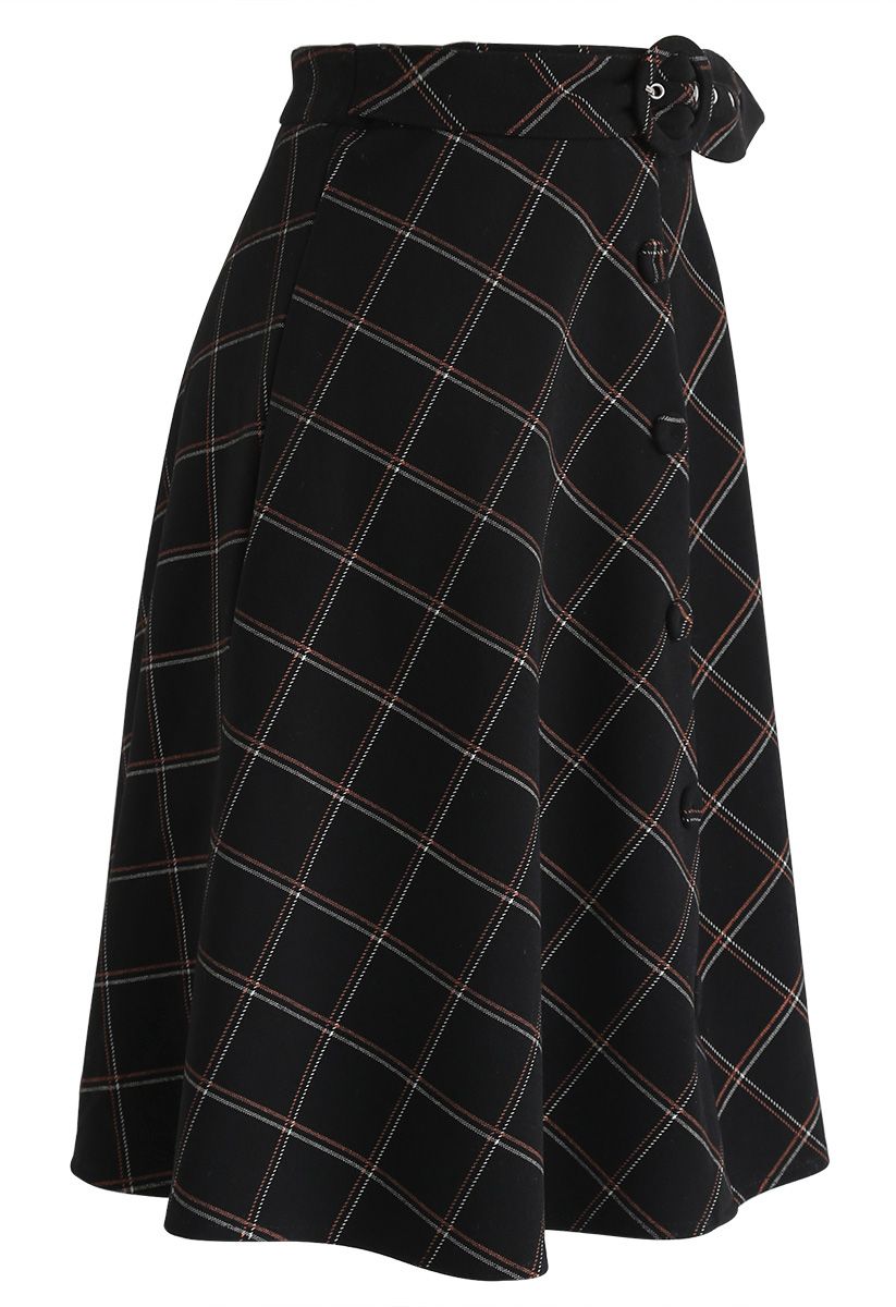 Falda negra de mezcla de lana con cinturón Unwind de Weekday