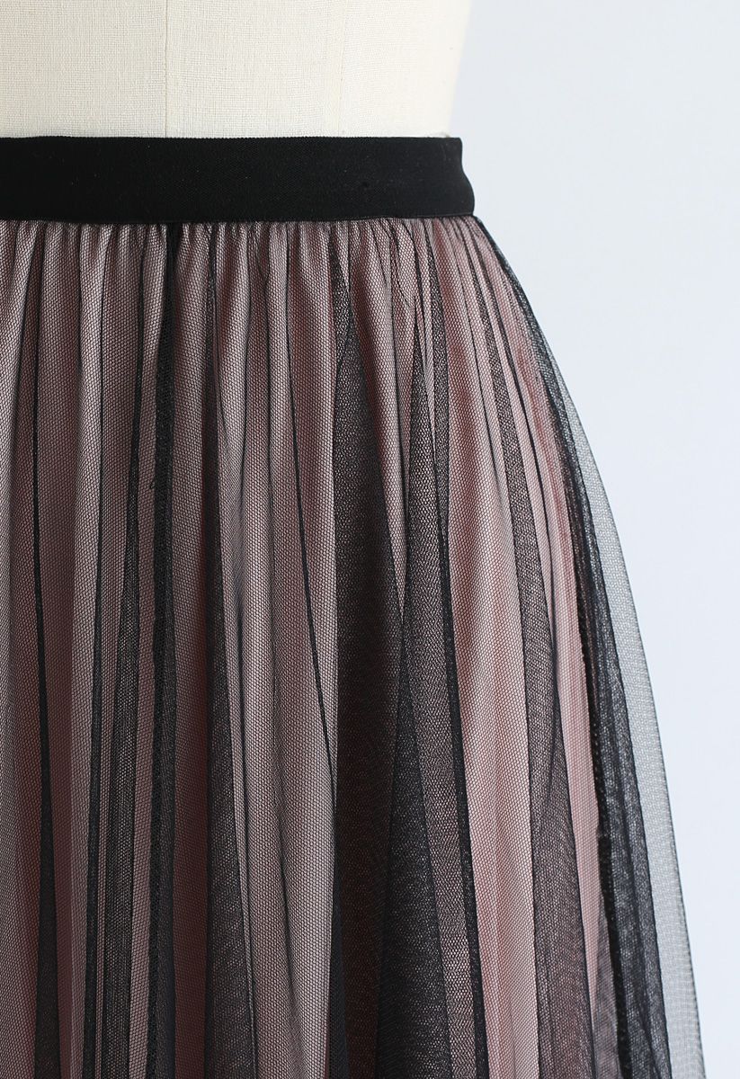 Falda midi de tul de malla de postura admirada en negro